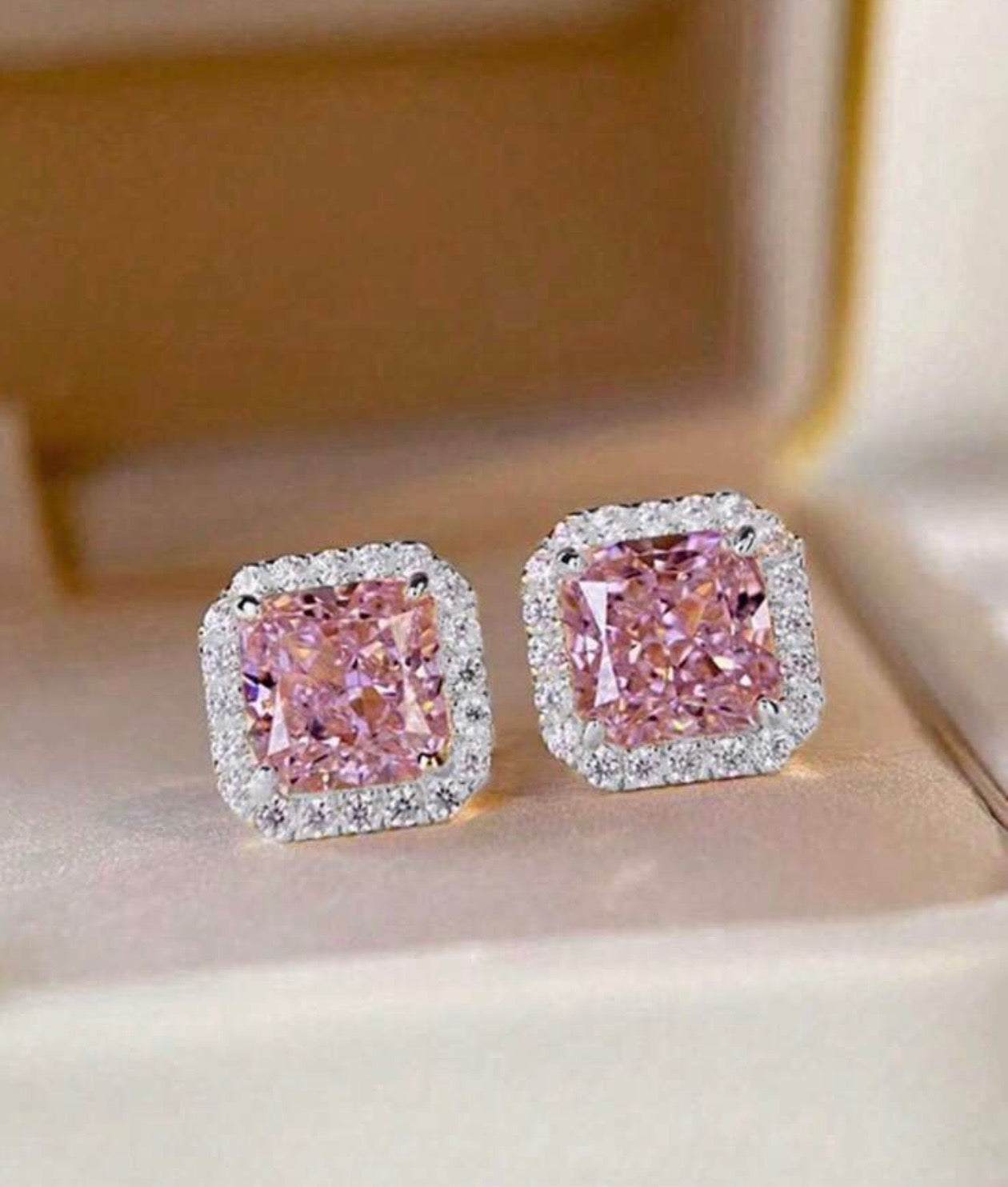 Pink Diamanté Square Earrings