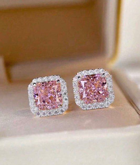 Pink Diamanté Square Earrings