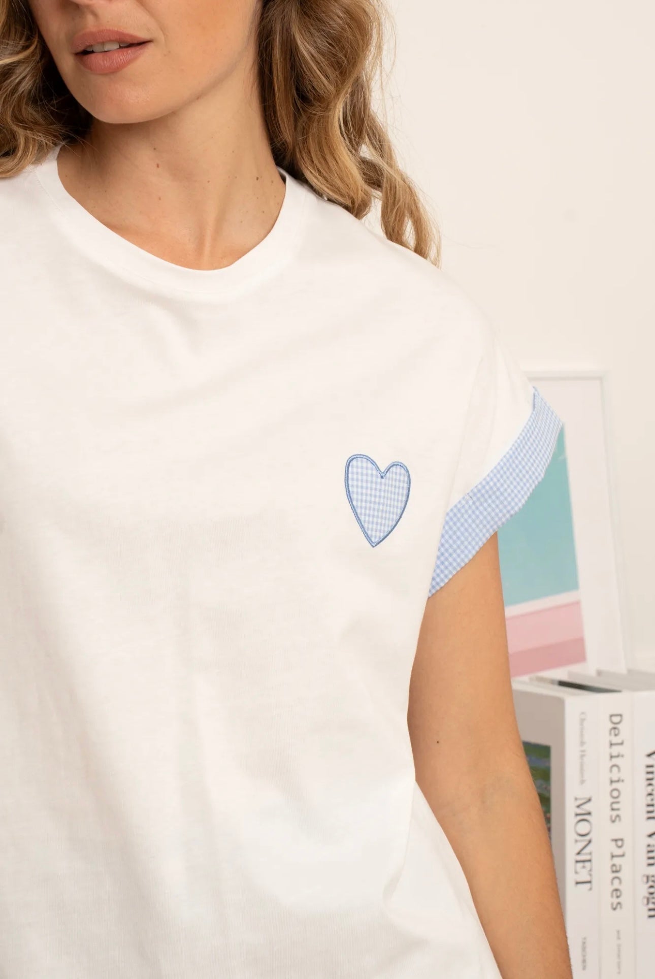 Lola White Heart Checked T-Shirt