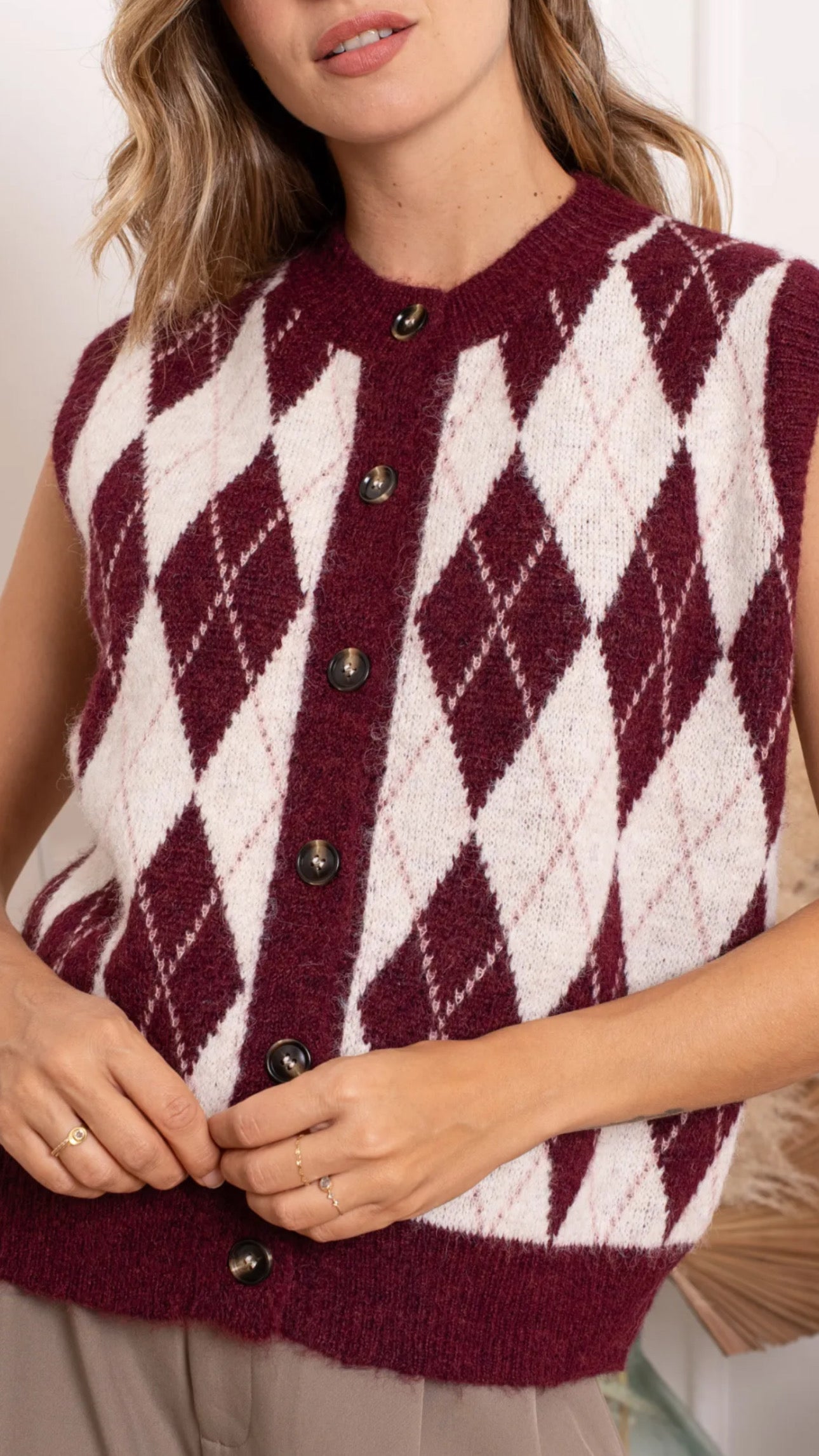 Burgundy & Cream Argyle Waistcoat