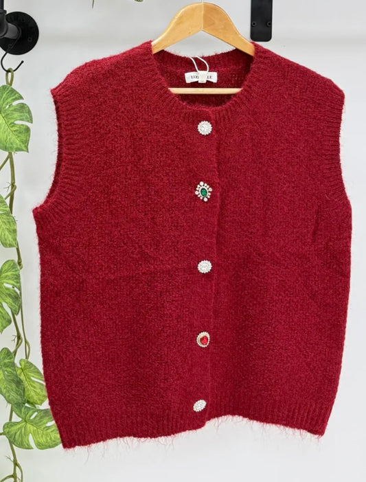 Jewel Embellished Waistcoat Burgundy