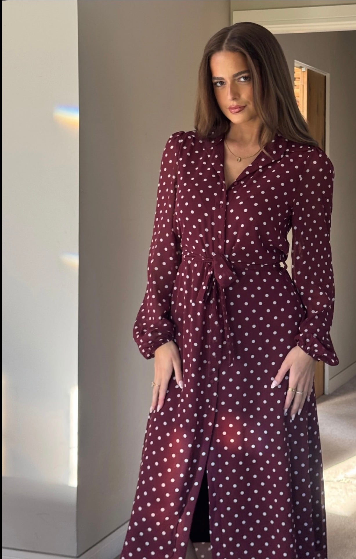 Kaya Berry Spot Print Midi Shirt Dress