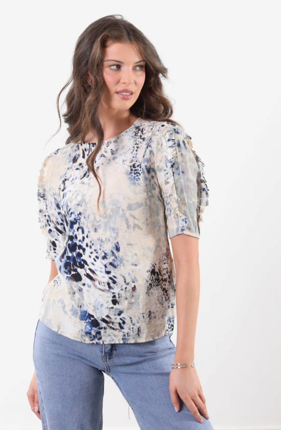 Louise Beige & Navy Leopard Print Top