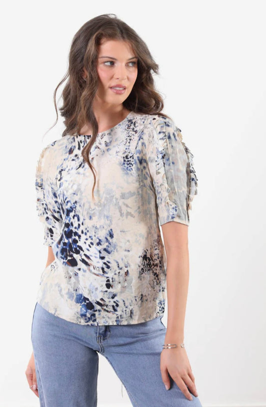 Louise Beige & Navy Leopard Print Top
