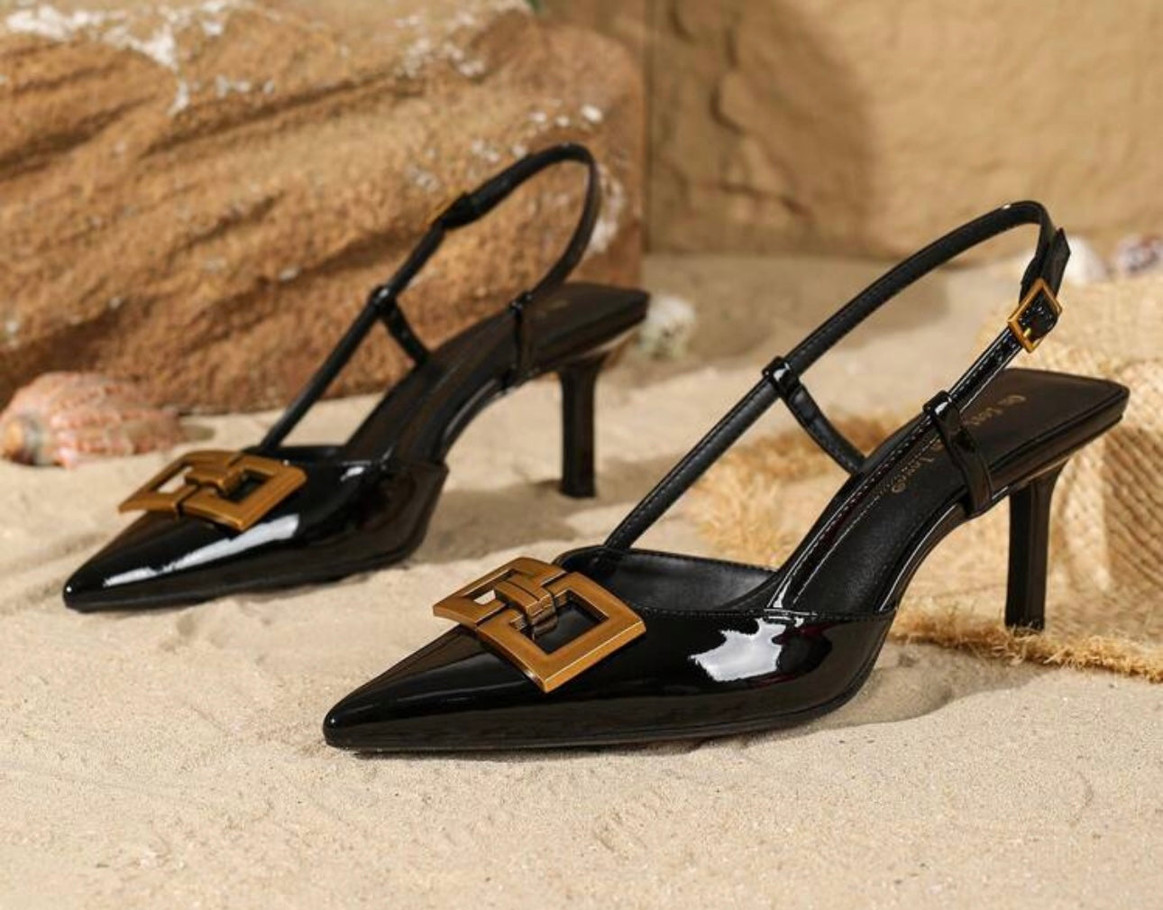 Black Patent Slingback Heels