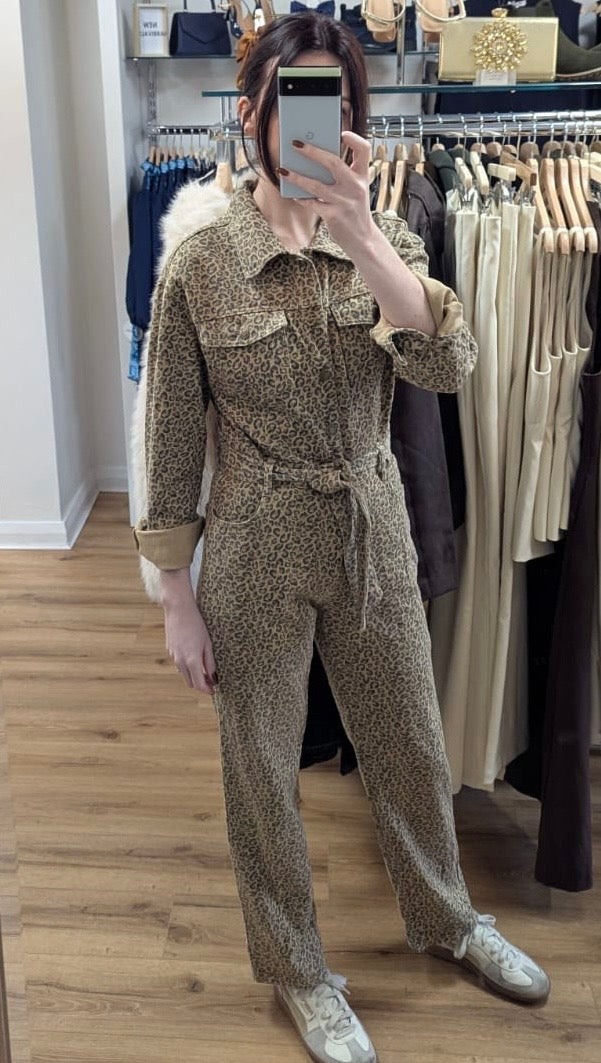 Tess Leopard Print Denim Jumpsuit