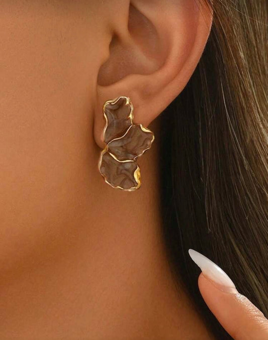 Brown Gold Leaf Earrings