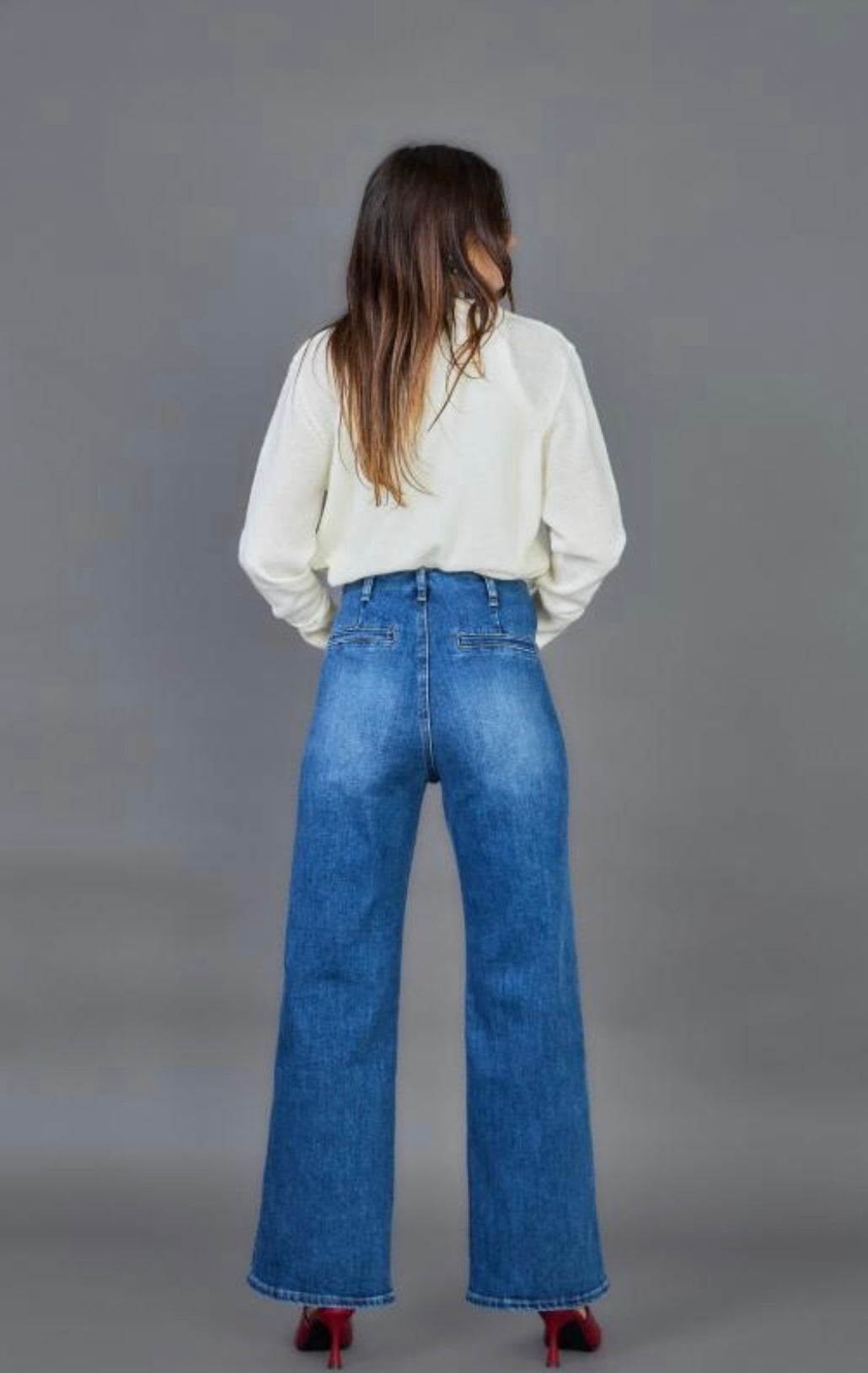 Mid Wash Gold Button Wide Leg Jeans