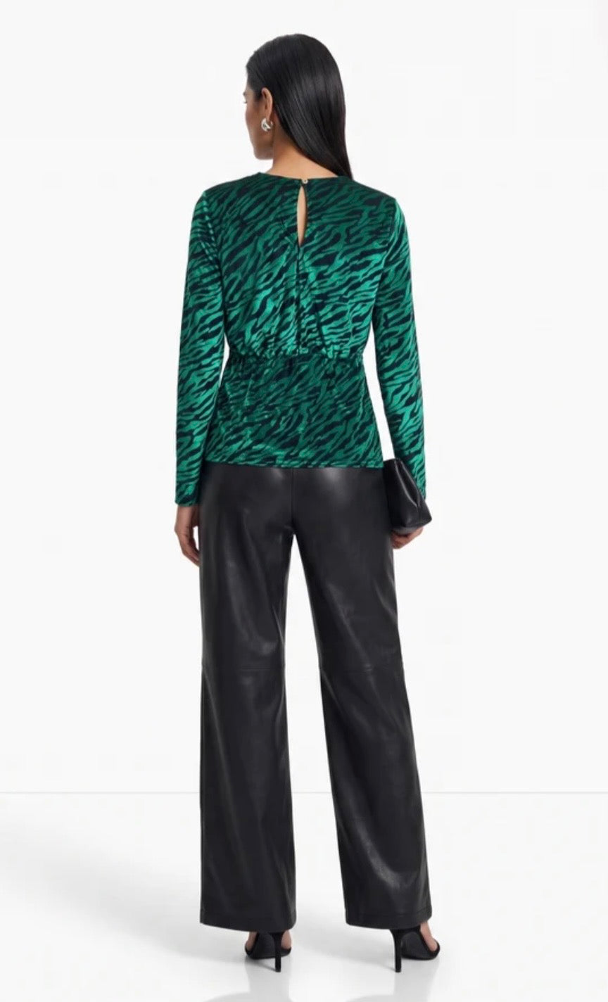 Velvet Zebra Print Top In Emerald & Black (size 12)