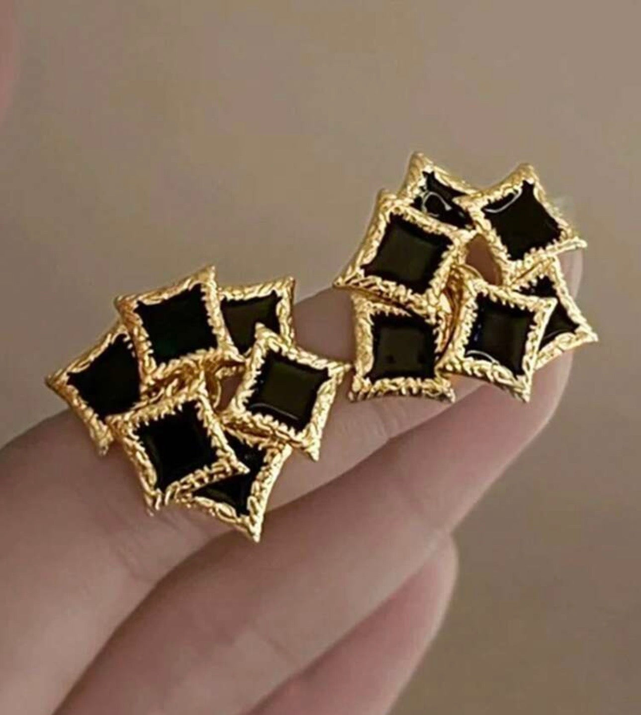 Black & Gold Square Earrings
