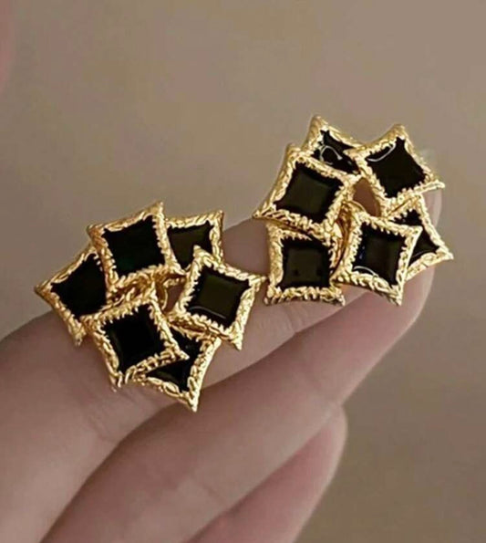 Black & Gold Square Earrings