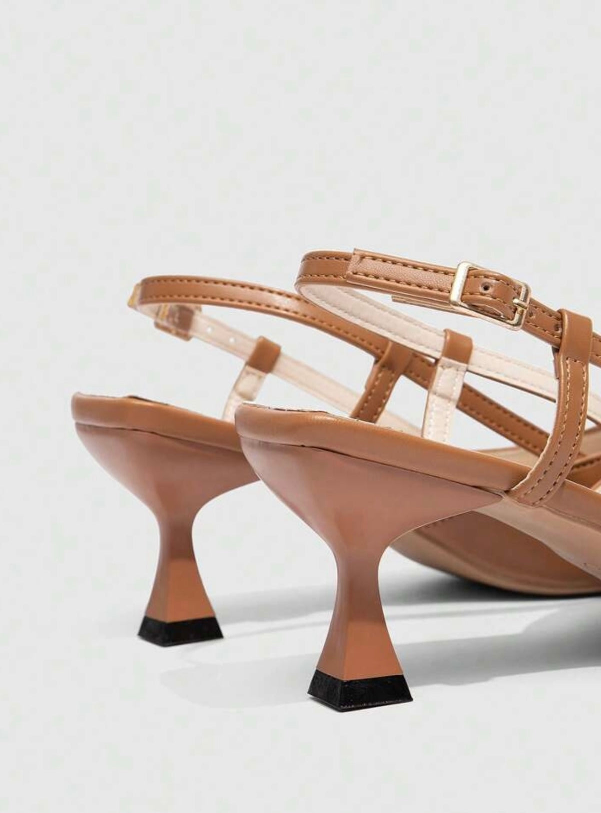 Tan Slingback Heels With Gold Buckle