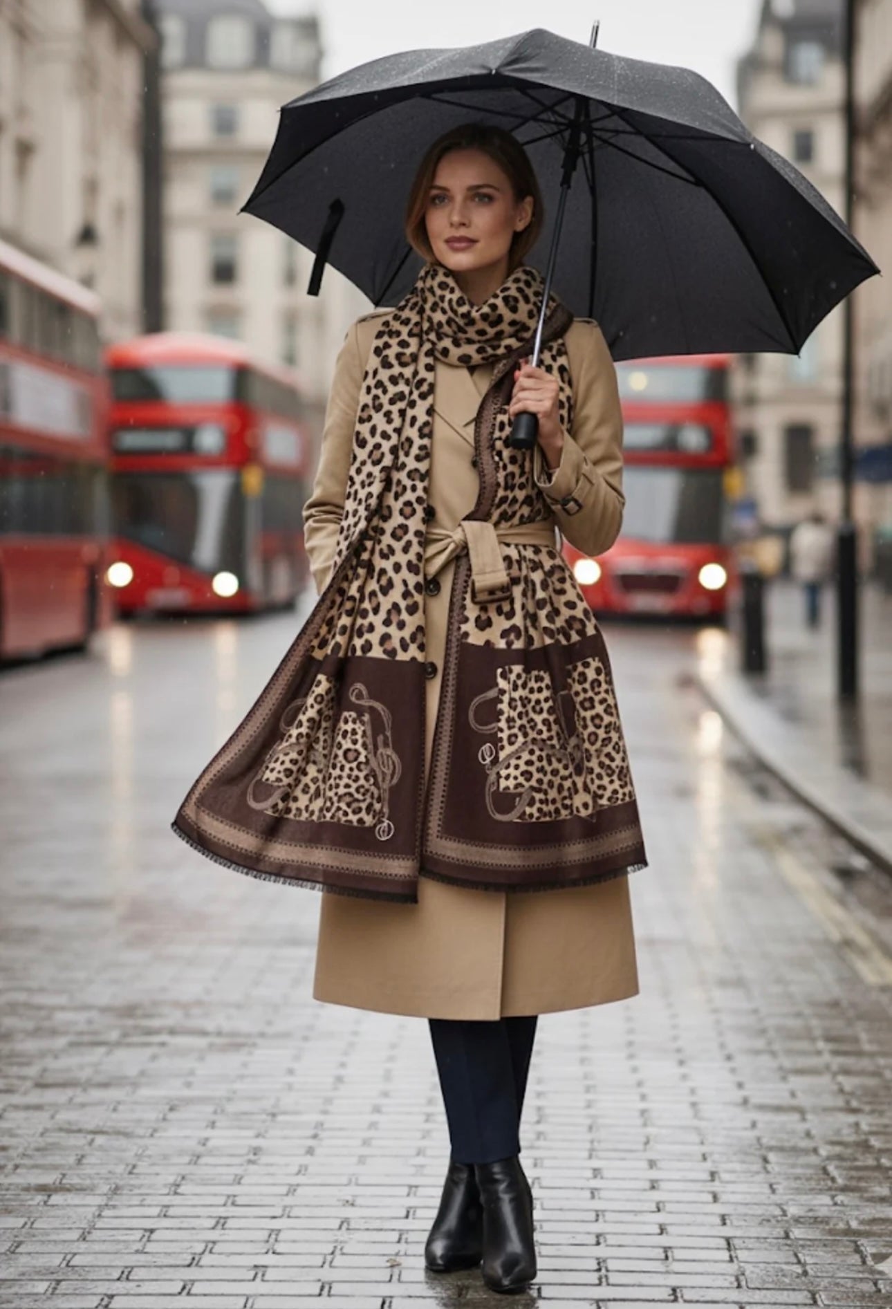 Brown & Cream Leopard Print Scarf