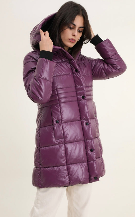 Plum Quilted Midi Coat