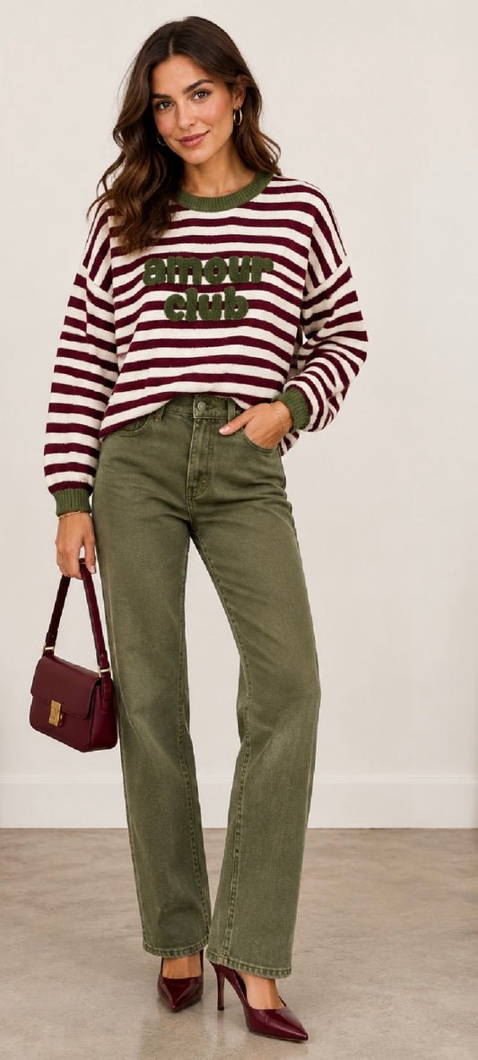Khaki & Burgundy Amour Jumper