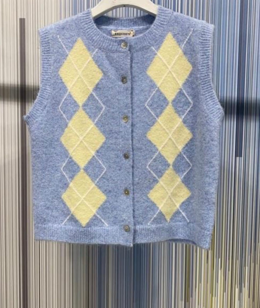 Meave Light Blue Argyle Waistcoat