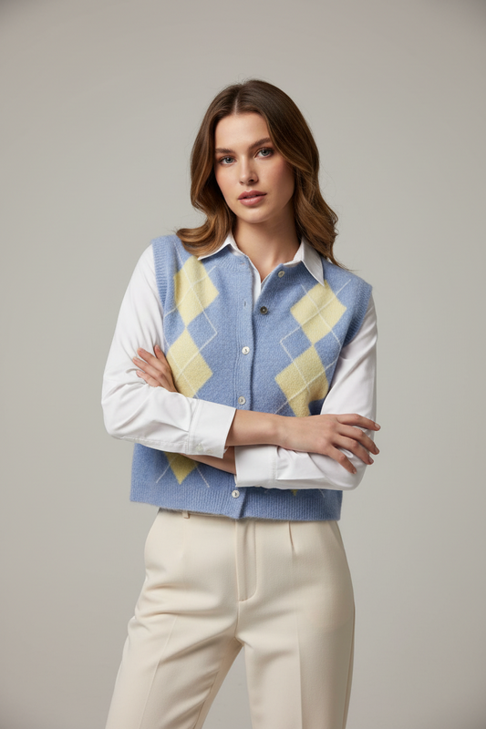 Meave Light Blue Argyle Waistcoat