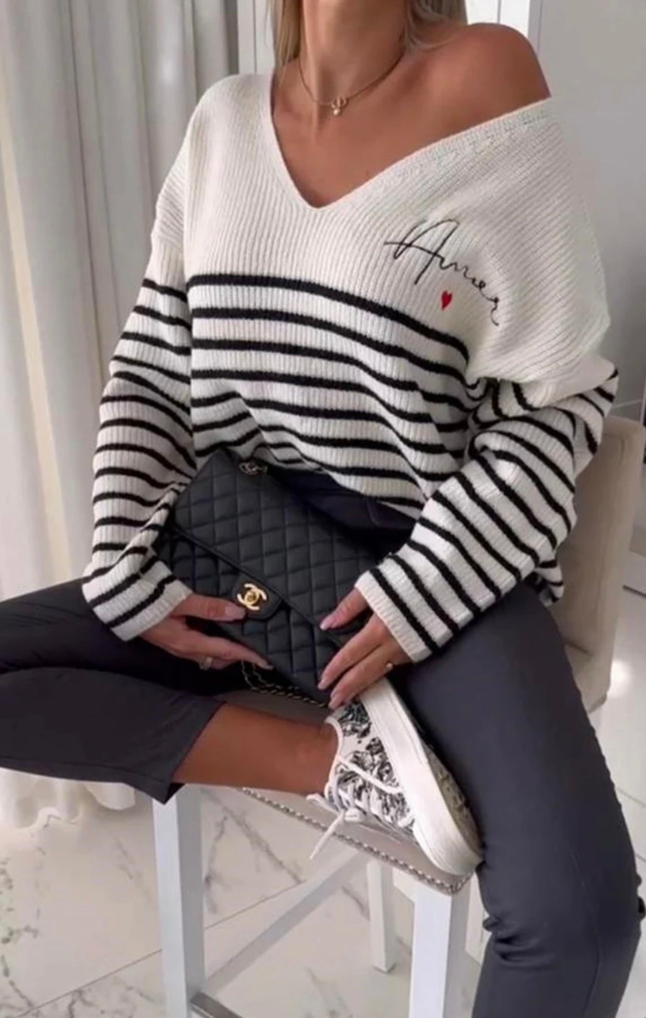 Amour Cream & Black Striped Jumper