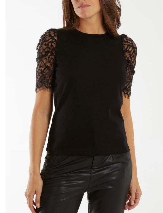 Alice Lace Mesh Sleeve T-Shirt Black