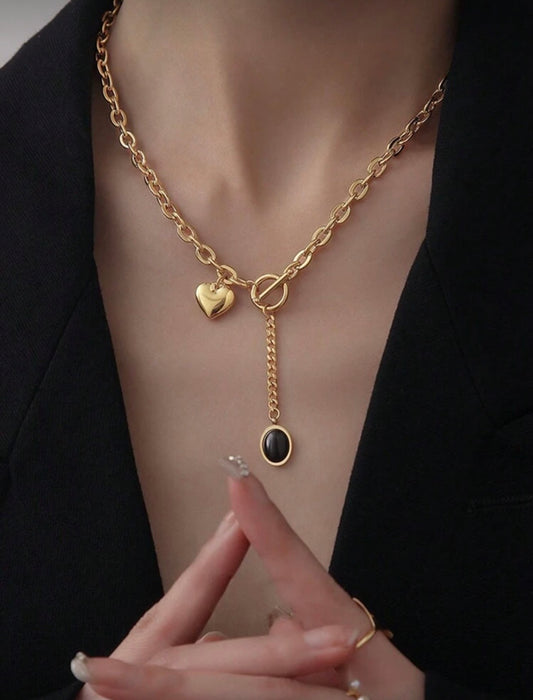 Gold & Black T-Bar Heart Pendant