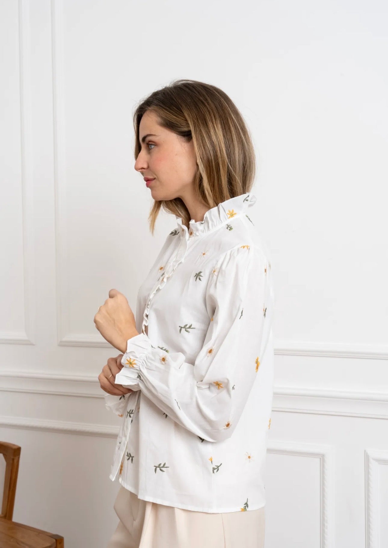 White & Khaki Sunflower Shirt