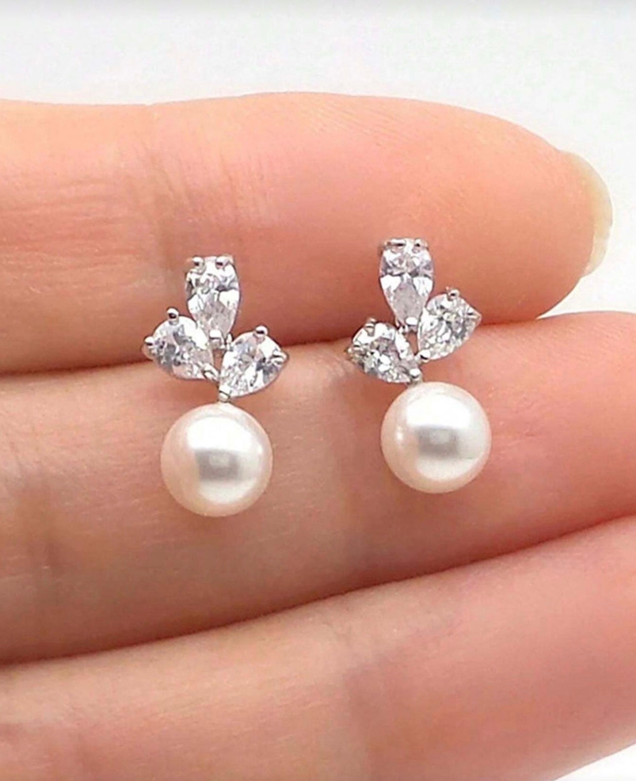 Silver Pearl Crystal Earrings