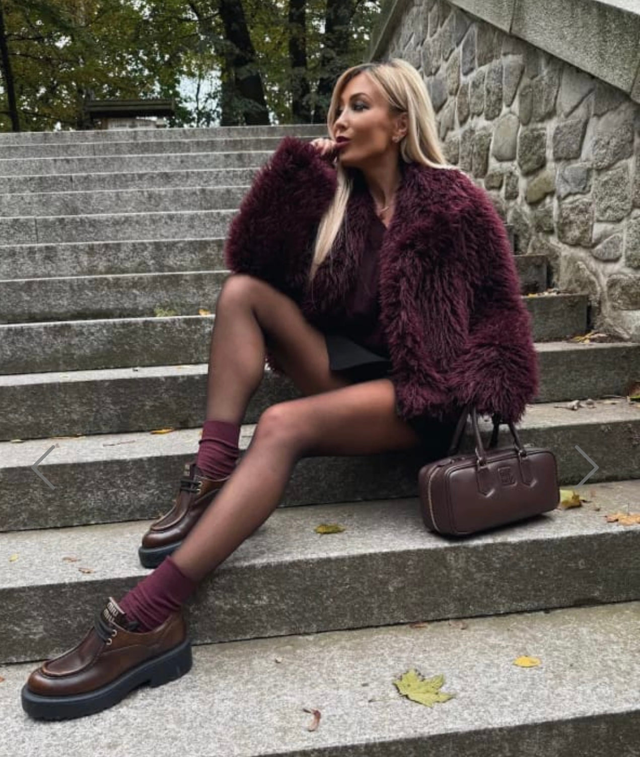 Sasha Burgundy Faux Fur Coat