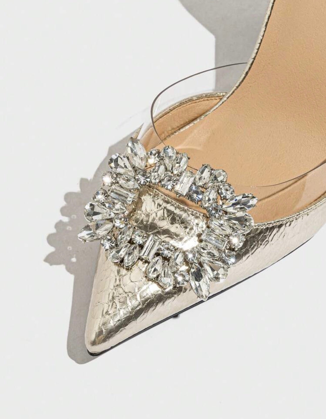 Gold Metallic Slingback Heels With Diamanté Detail