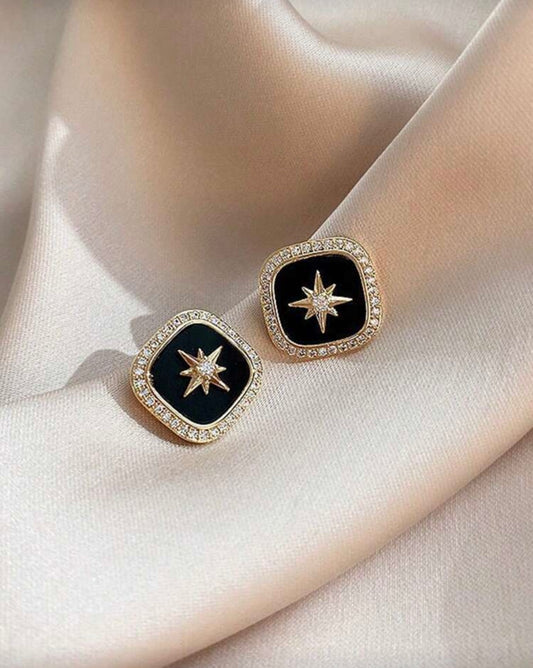 Black & Diamante Celestial Earrings