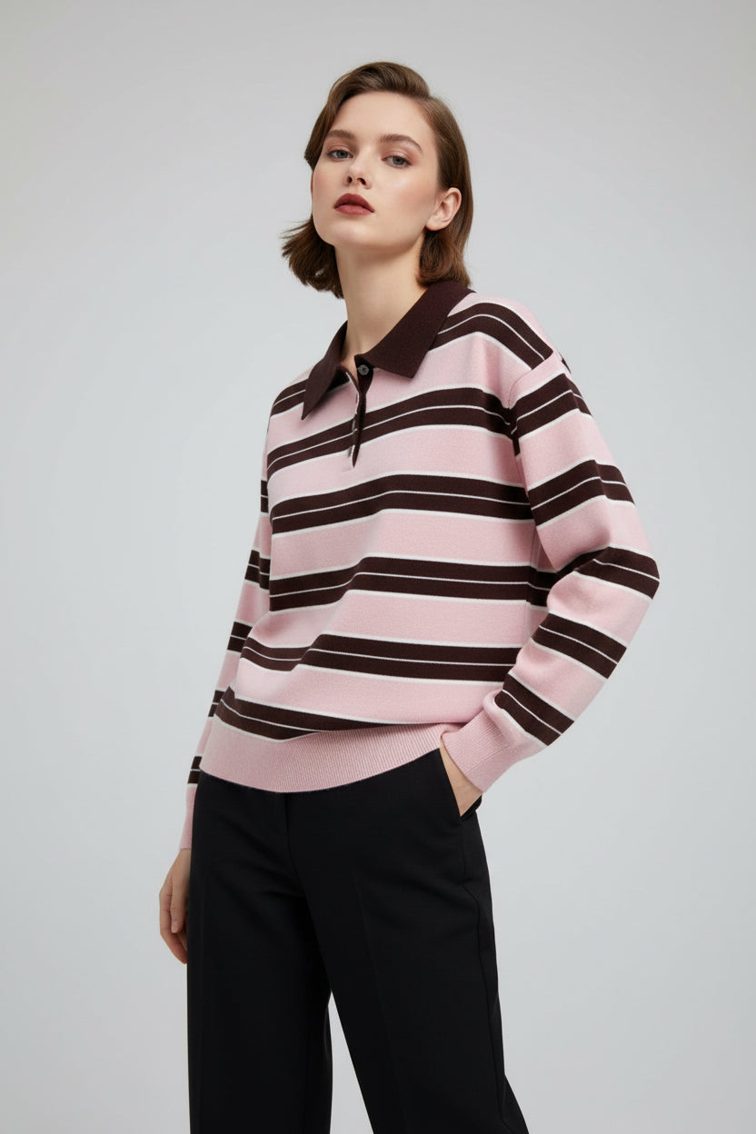 Elsie Pink & Brown Collared Jumper (one size 12-18)