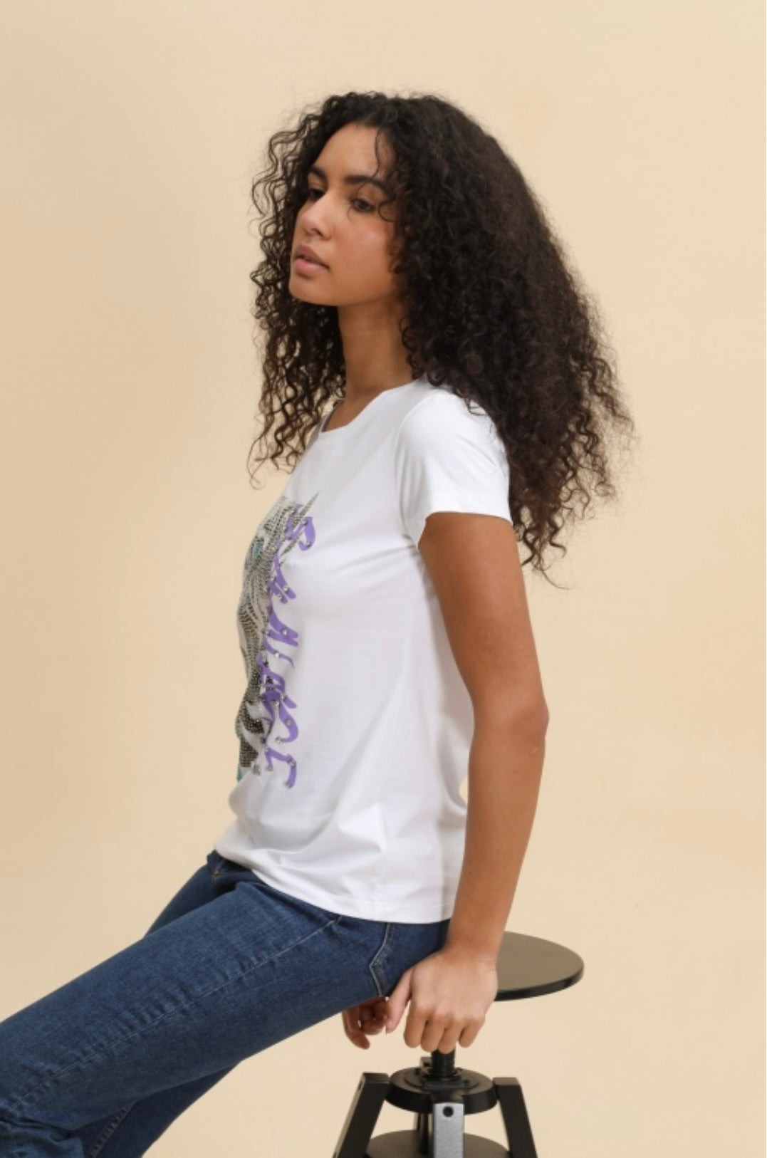 Leopard Sage Embellished T-Shirt White