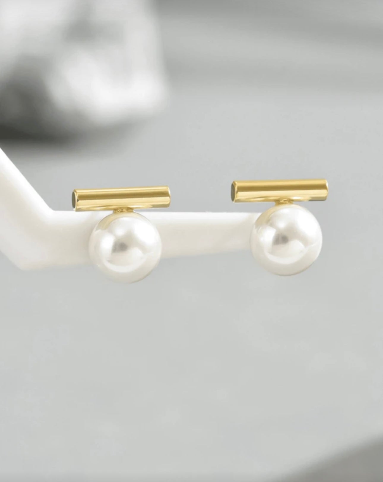 Gold Pearl T-Bar Earrings