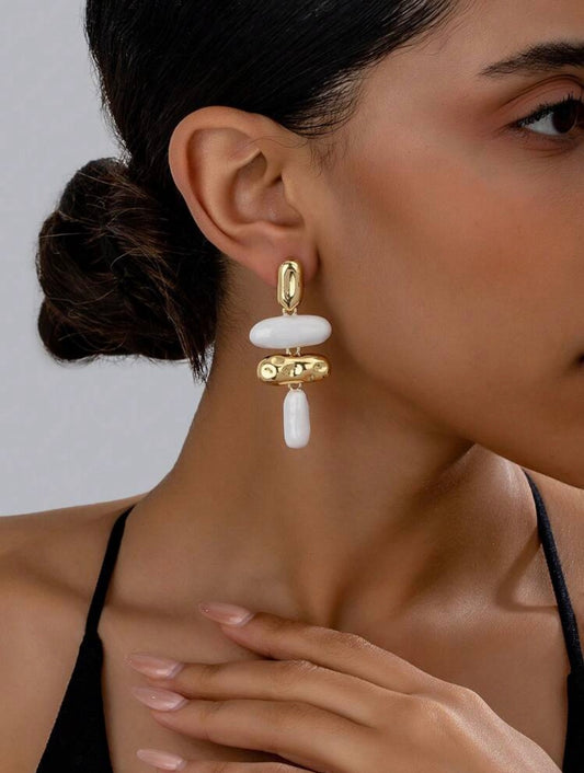 White & Gold Statement Earrings