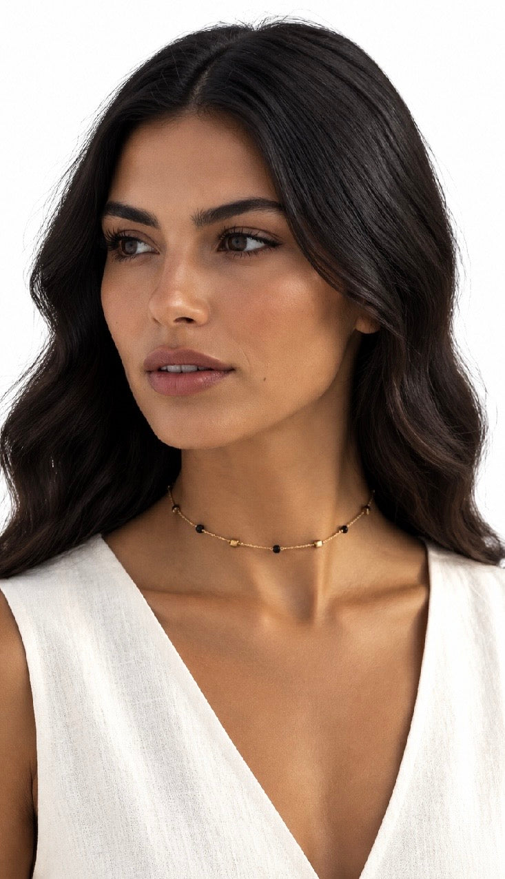 Black & Gold Square Detail Necklace