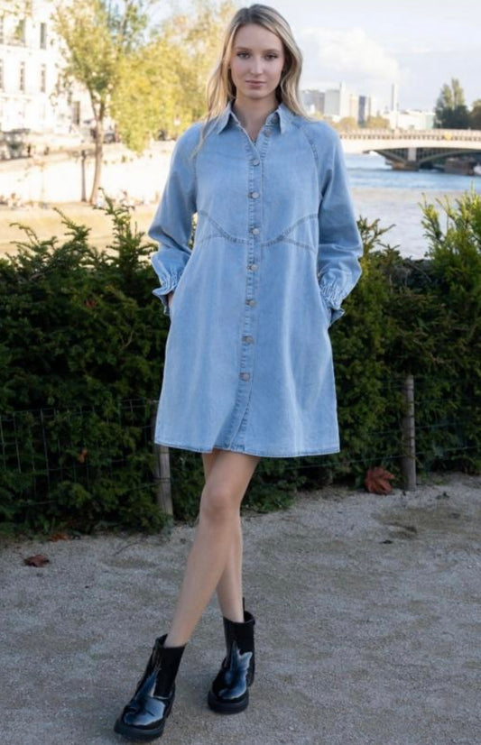 Kimmy Light Wash Long Sleeve Denim Dress