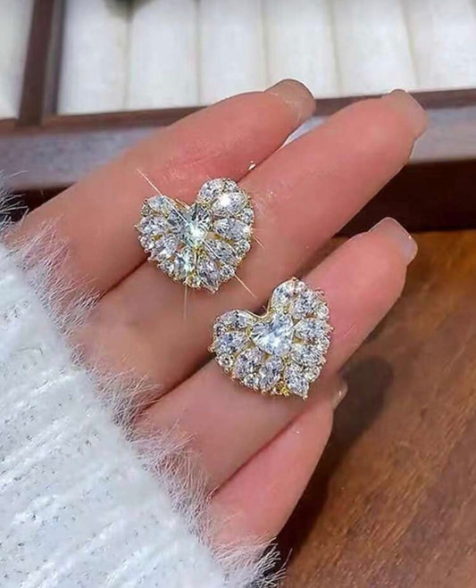 Gold Diamanté Heart Earrings