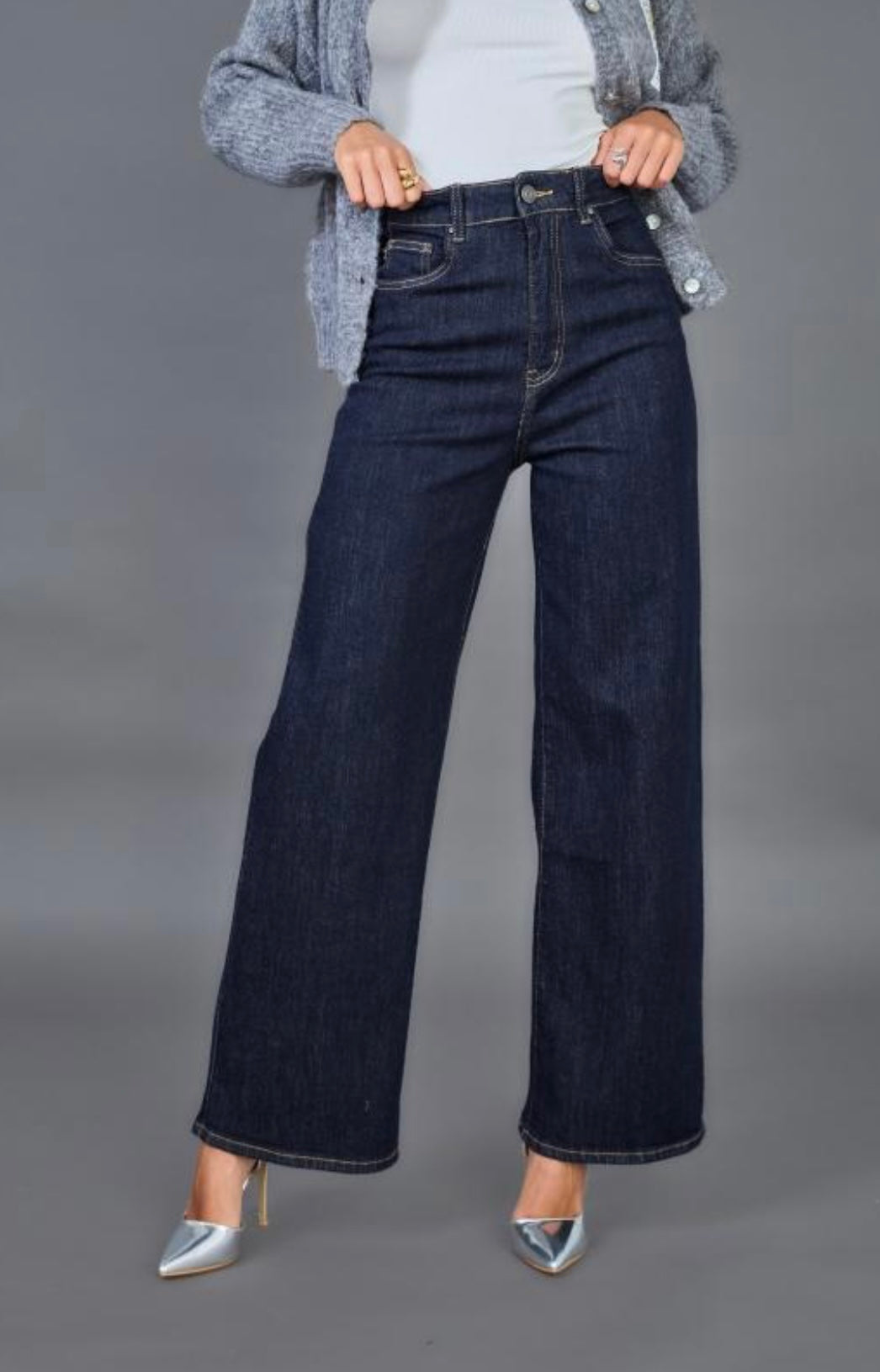 90s Vintage Dark Denim Wide Leg Jeans