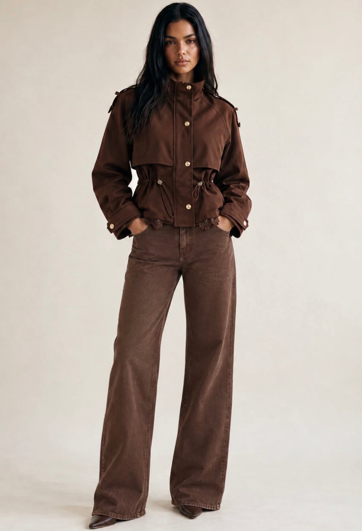 Brown Lace Back Short Trench Coat