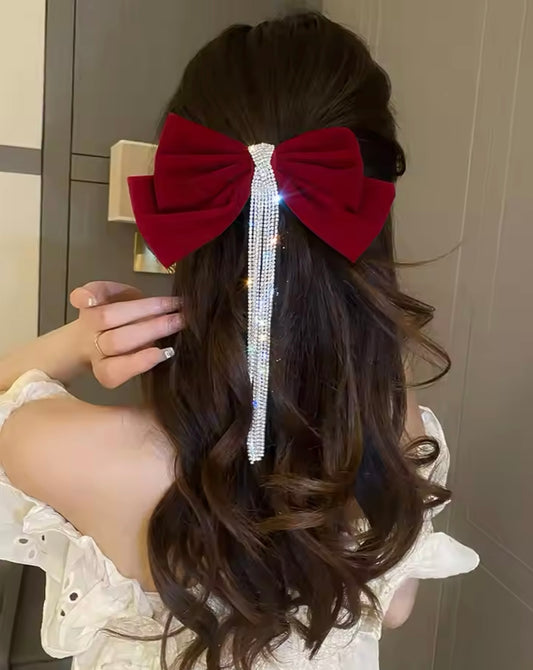 Red Velvet Diamanté Detail Bow