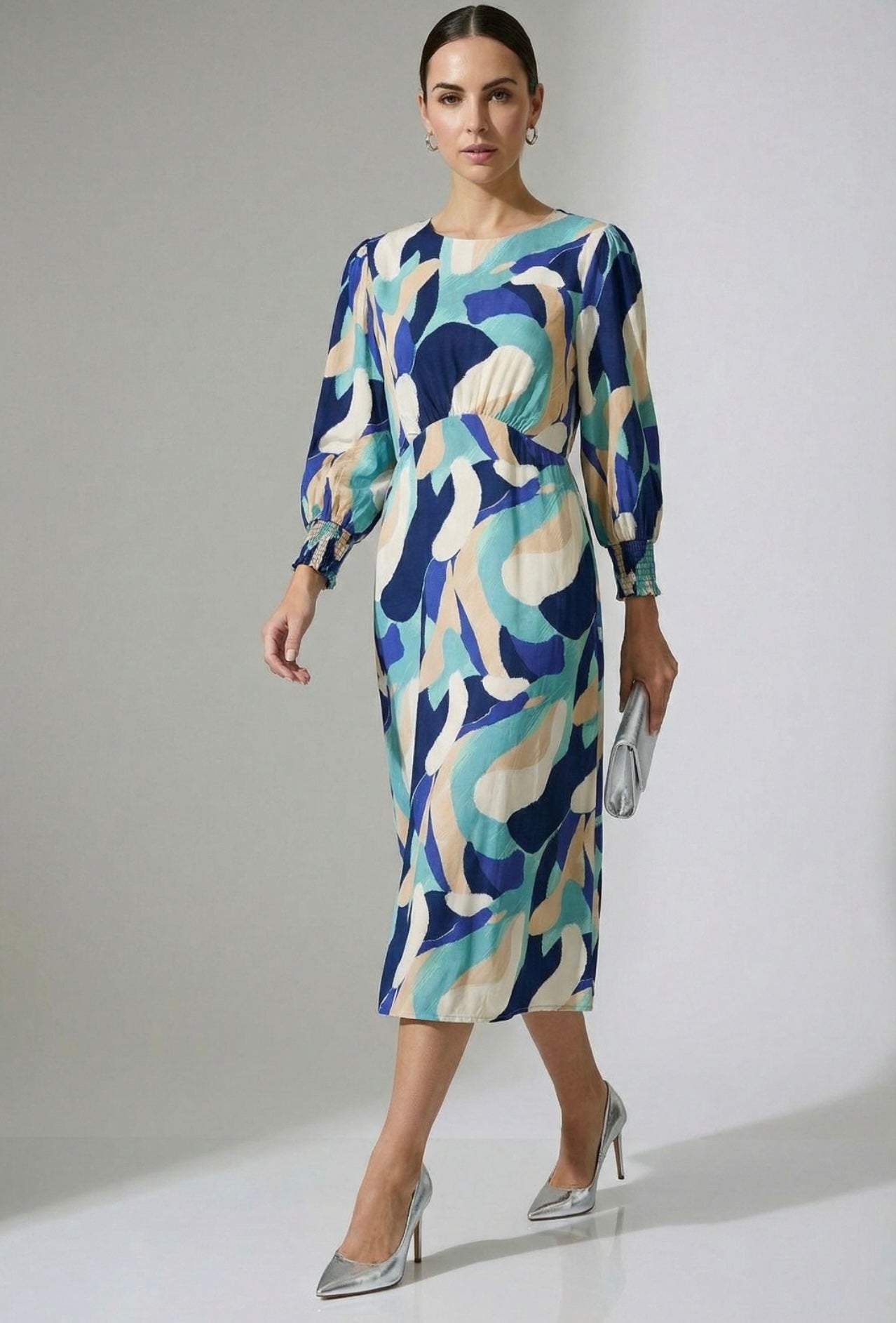 Chloe Navy & Mint Midi Dress (size 8,10,14,16)