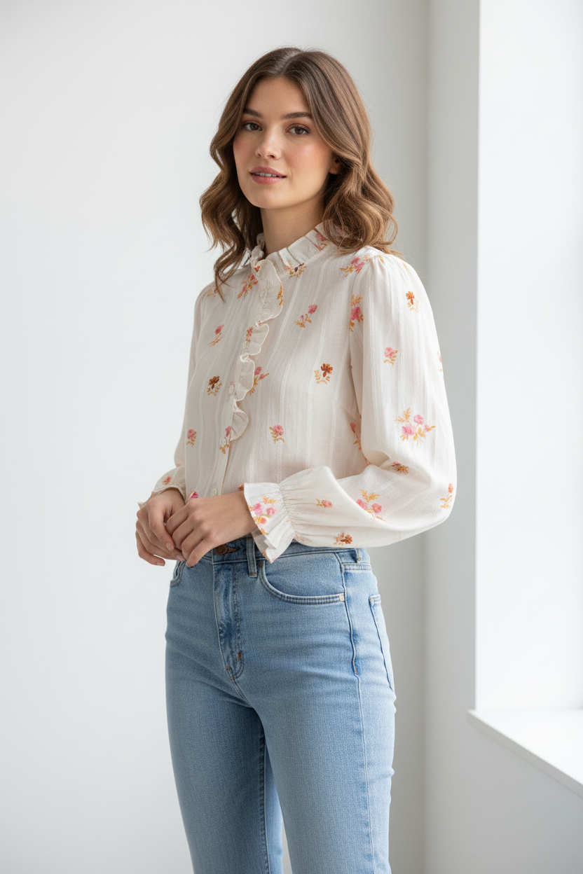 Cream & Pink Floral Shirt