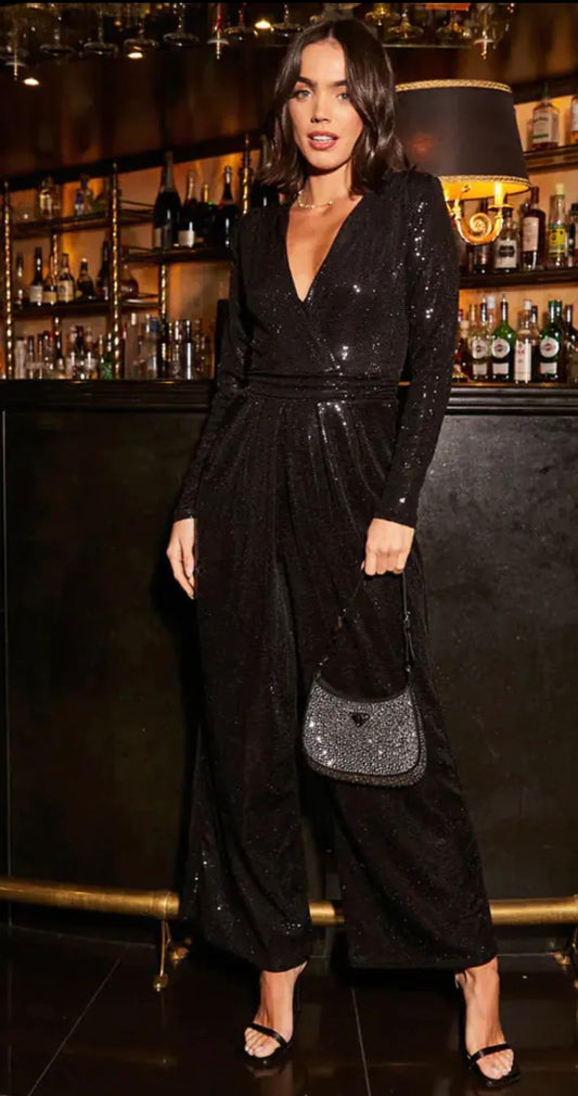 Holly Black Sequin Maxi Jumpsuit