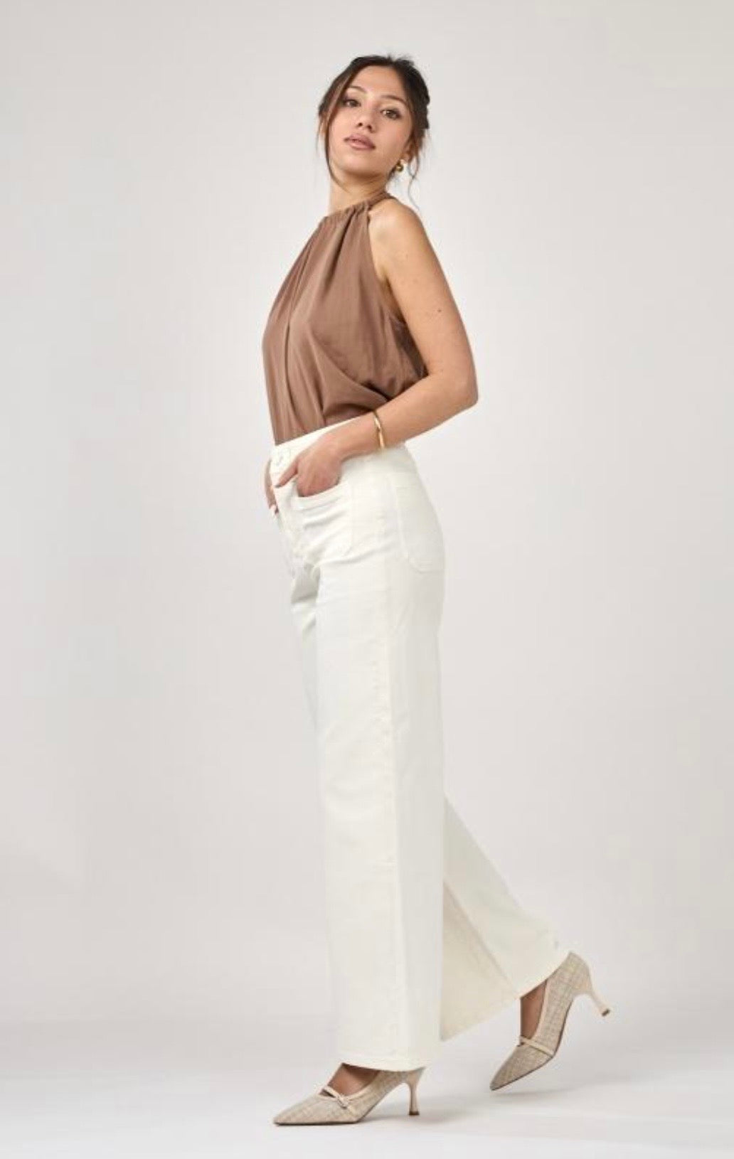 Sapphire Cream Wide Leg Jeans