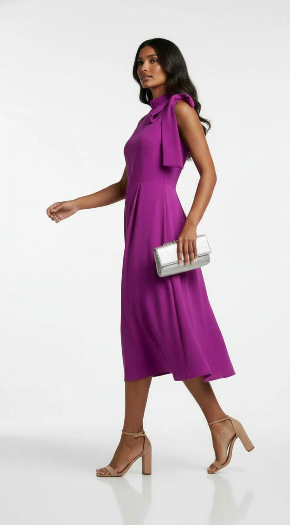 Magenta Bow Midi Dress