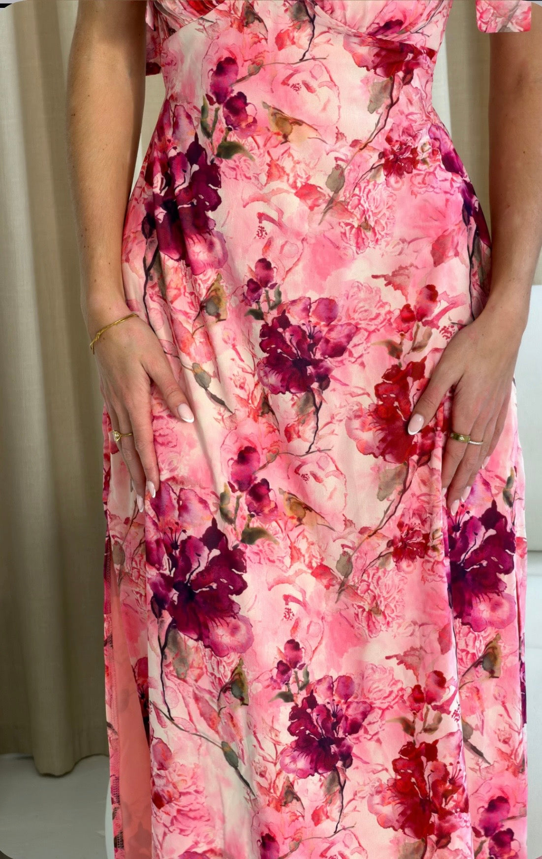Beverly Floral Tie Shoulder Midi Dress