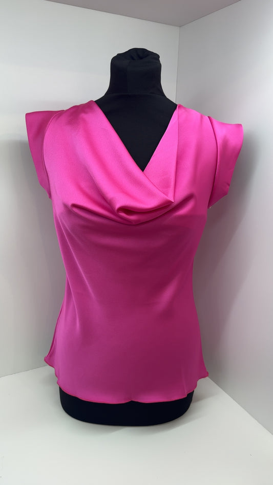 Kerrie Fushia Satin Cowl Neck Top