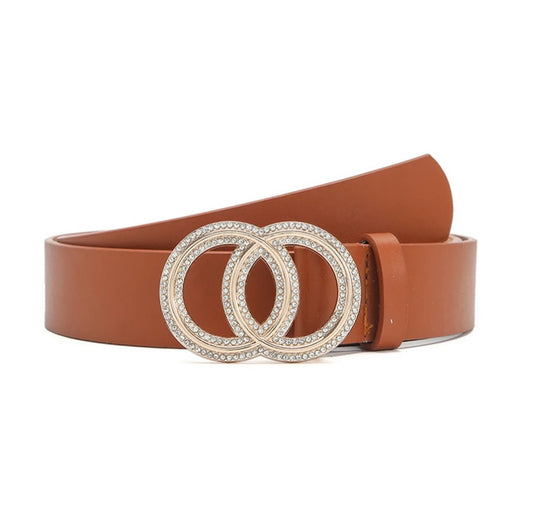 Gold Diamanté Circle Belt Tan