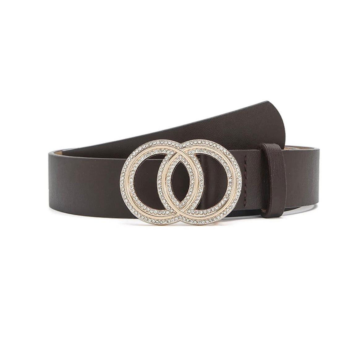 Gold Diamanté Circle Belt Brown