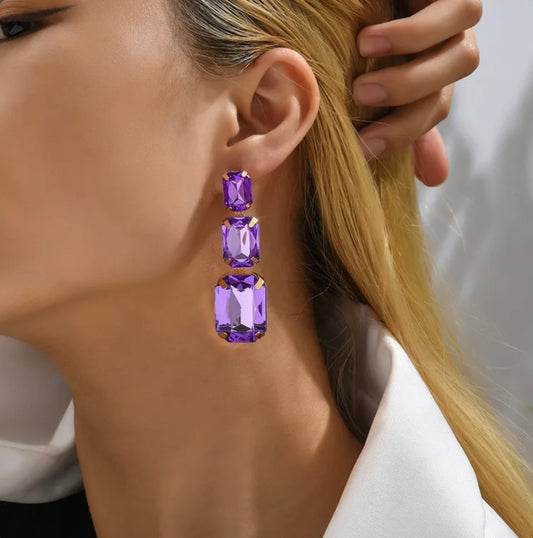 Rhinestone Earrings Purple
