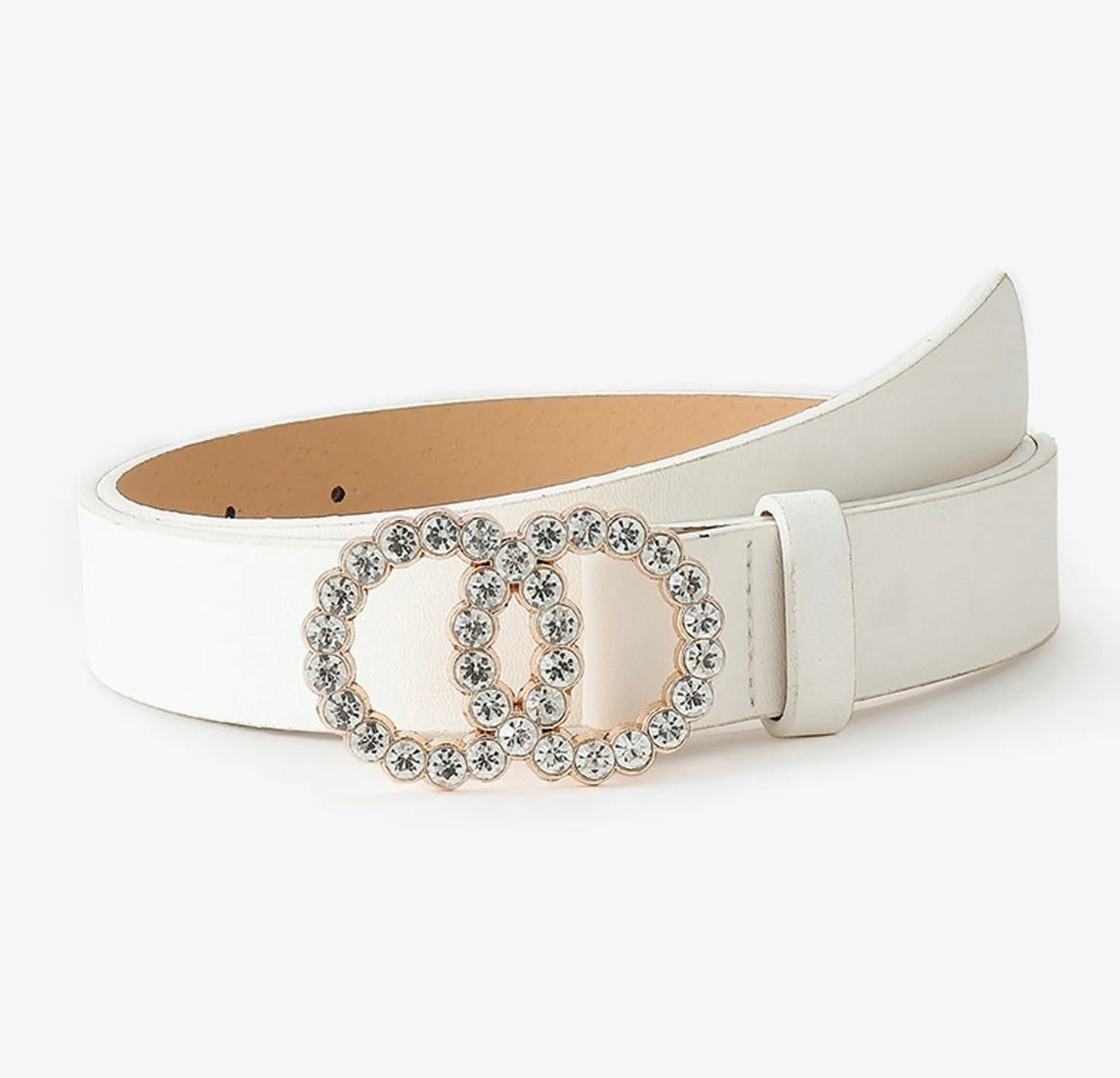 Diamanté Buckle Belt White